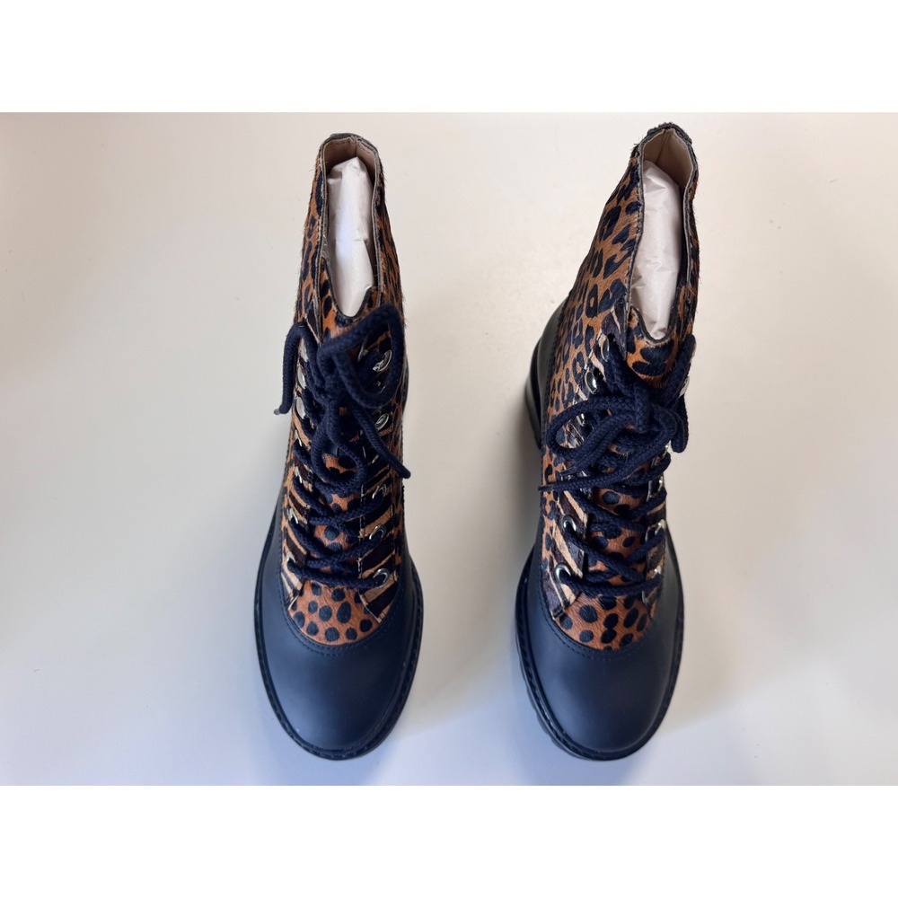 Schutz Mafalda Leopard Print Combat Boots Black Tan Women's Size 8B - Picture 7 of 9